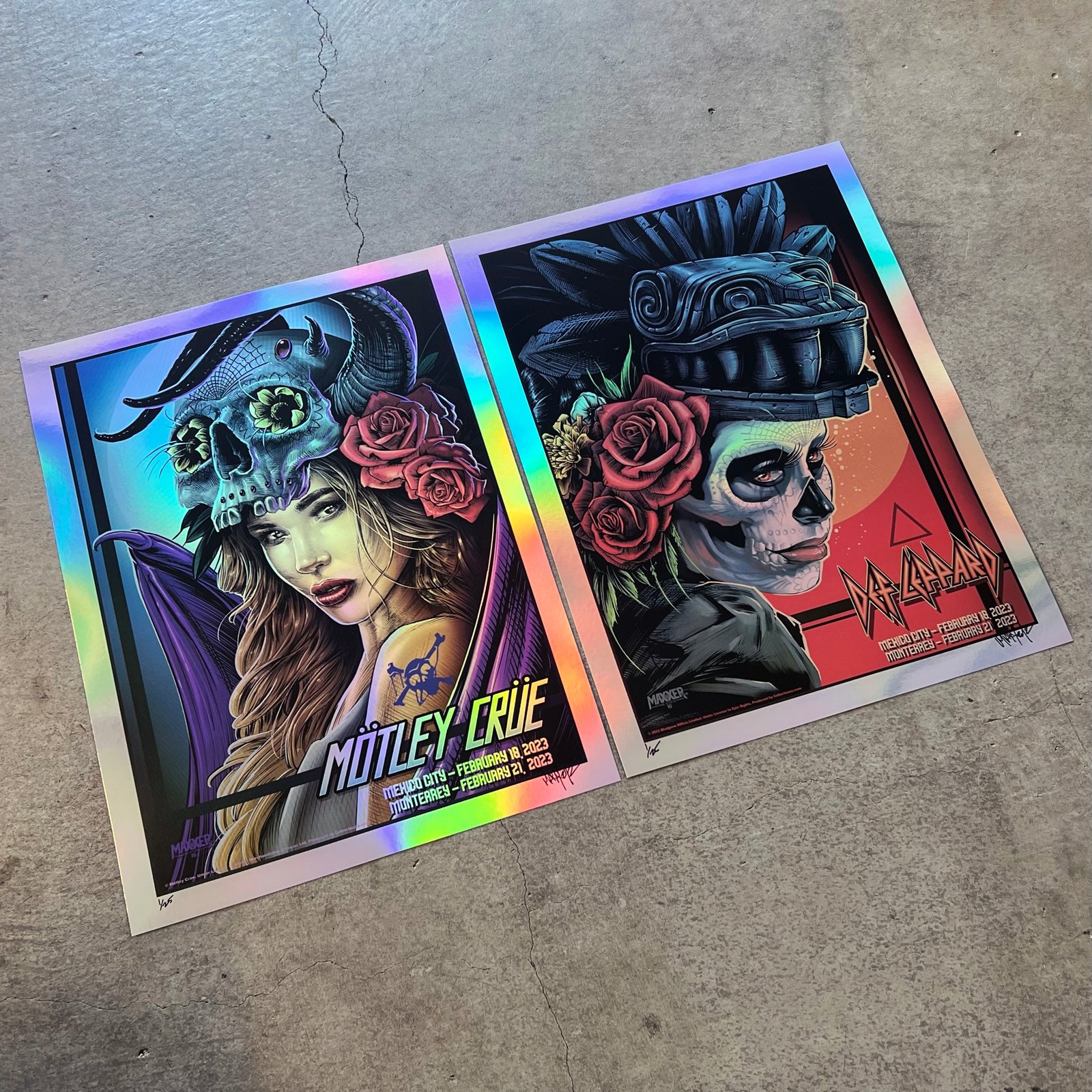 F4D Studios — Motley Crue and Def Leppard Mexico Rainbow Foil Posters