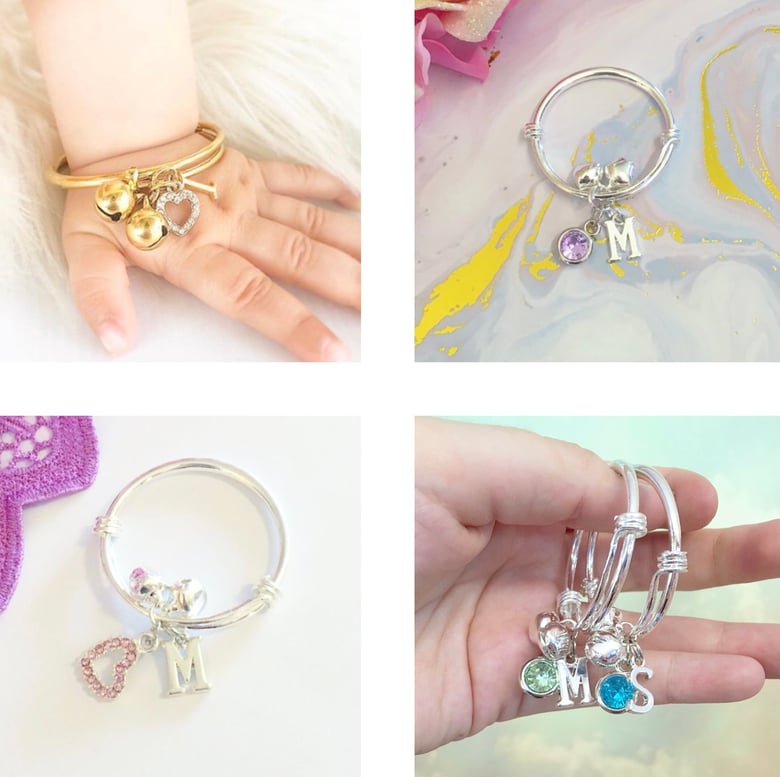 Image of Initial + Birthstone/Initial + Heart Bangles