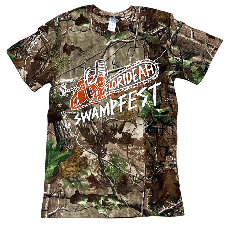 Image of Swampfest chainsaw shirt camo 