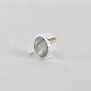 Image of Green Rutilated Quartz round cut silver necklace