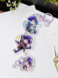 Hologram keychain Genshin Impact Mochi 3 version Scaramouche, Wanderer, Kunikuzushi