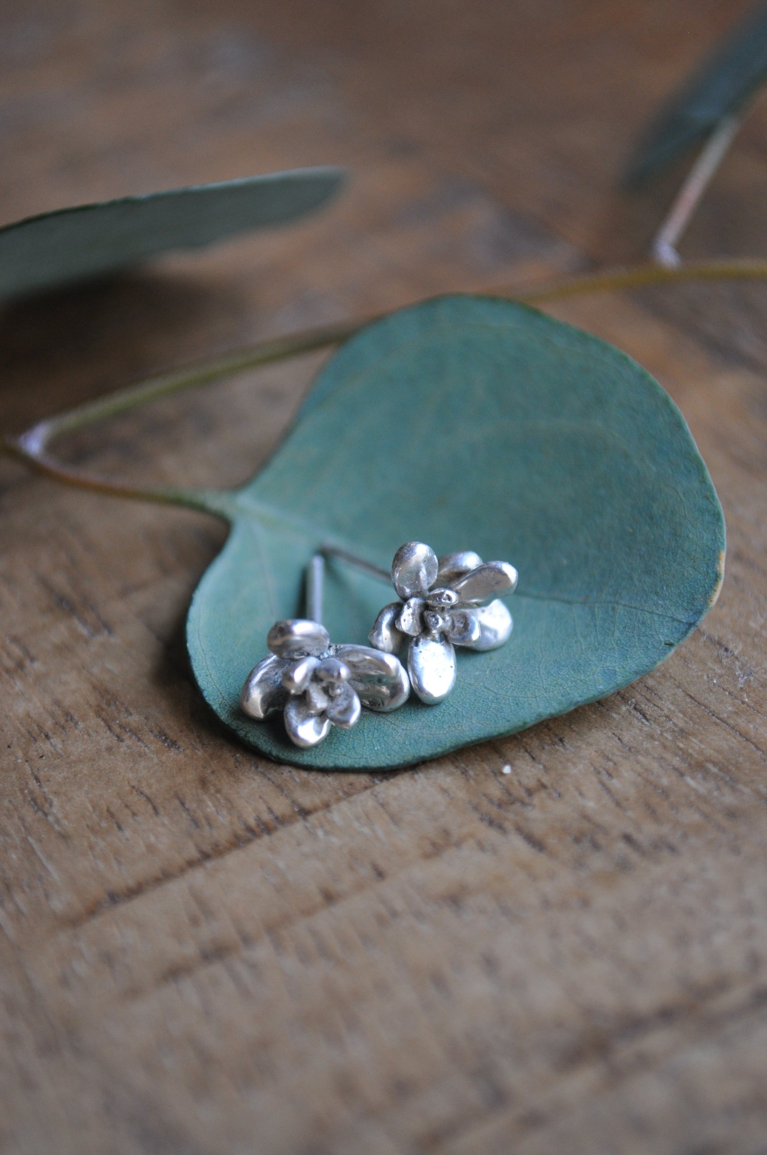 Image of One of A Kind Small Succulent Studs in Sterling Silver