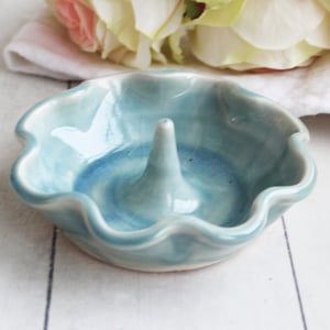 Image of Ring Holder in Sea Glass Blue Glaze Handcrafted Pottery Dish Made in USA