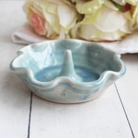 Image 1 of Ring Holder in Sea Glass Crackle Blue Glaze Handcrafted Pottery Dish Made in USA