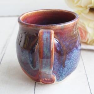 Image of Earthy Plum and Pink  and Blue Pottery Mug in Muted Glazes, 16 oz. Coffee Cup, Made in USA