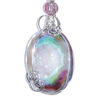 Image 2 of Large Aura Drusy Pendant with Venetian Glass Bead
