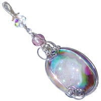 Image 1 of Large Aura Drusy Pendant with Venetian Glass Bead