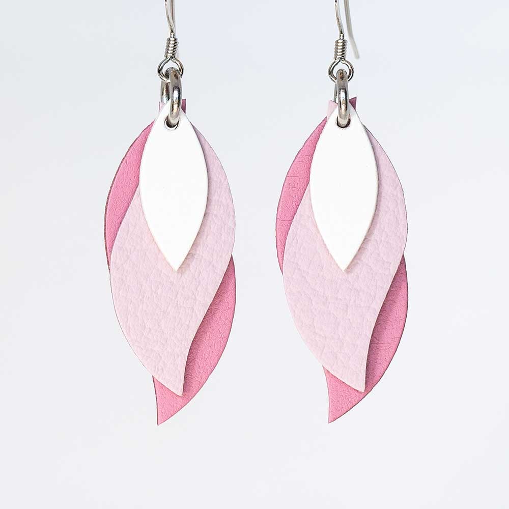 Image of Handmade Australian leather leaf earrings - White, soft pink, pink [LPK-143]