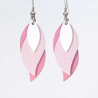 Image 1 of Handmade Australian leather leaf earrings - White, soft pink, pink [LPK-143]