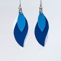 Image 1 of Handmade Australian leather leaf earrings - Blue, cobalt blue, white [LBL-163]