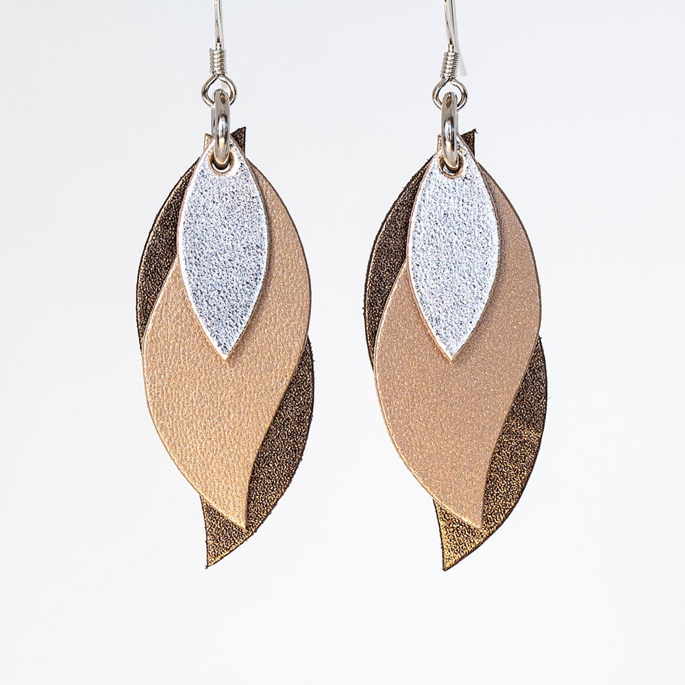 Image of Handmade Australian leather leaf earrings - Rose gold, matte rose gold, bronze [LMR-215]