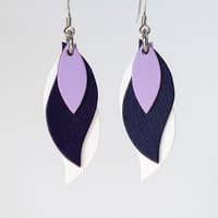 Image 1 of Handmade Australian leather leaf earrings - Lilac, dark purple and white [LPP-140]