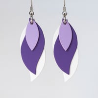 Image 1 of Handmade Australian leather leaf earrings - Lilac, purple, white [LPP-147]