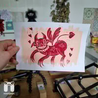 Image 3 of Bite Me Devil A5 single colour lino print