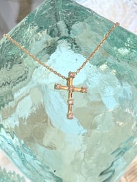 Image 2 of 14k solid gold 5 pcs diamonds cross pendant 
