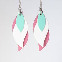 Image 1 of Handmade Australian leather leaf earrings - Mint green, white, pink [LMP-050]