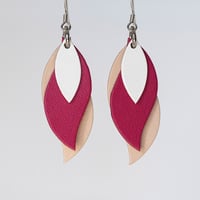 Handmade Australian leather leaf earrings - White, deep pink, beige