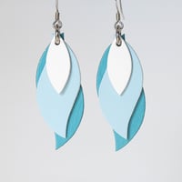 Image 1 of Handmade Australian leather leaf earrings - White, powder blue, blue [LBL-161]