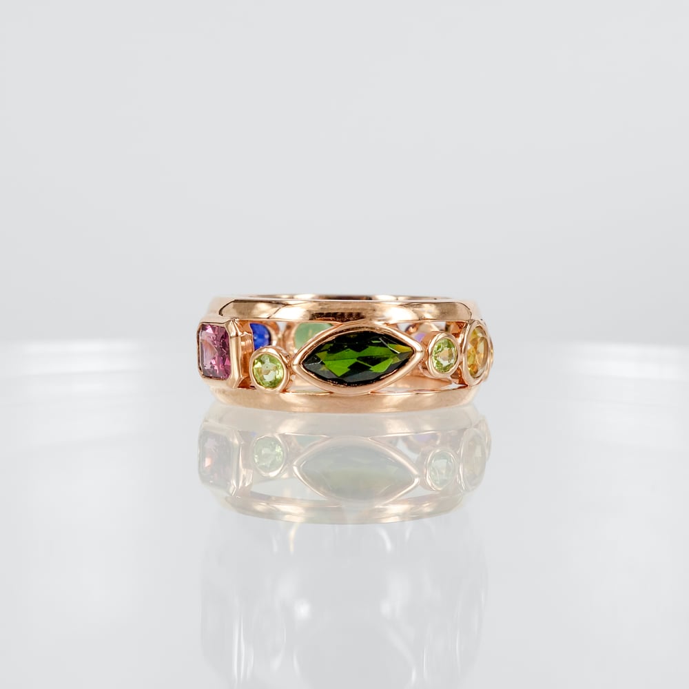 Image of 9ct rose gold full circle multi precious gemstone cocktail ring. PJ5947