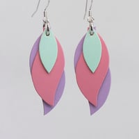 Image 1 of Handmade Australian leather leaf earrings - Mint, pink, purple [LMP-060]