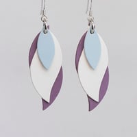 Image 1 of Handmade Australian leather leaf earrings - Powder blue, white, purple