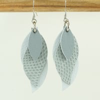 Image 1 of Handmade Australian leather leaf earrings - diamond grey and white [LGY-196]