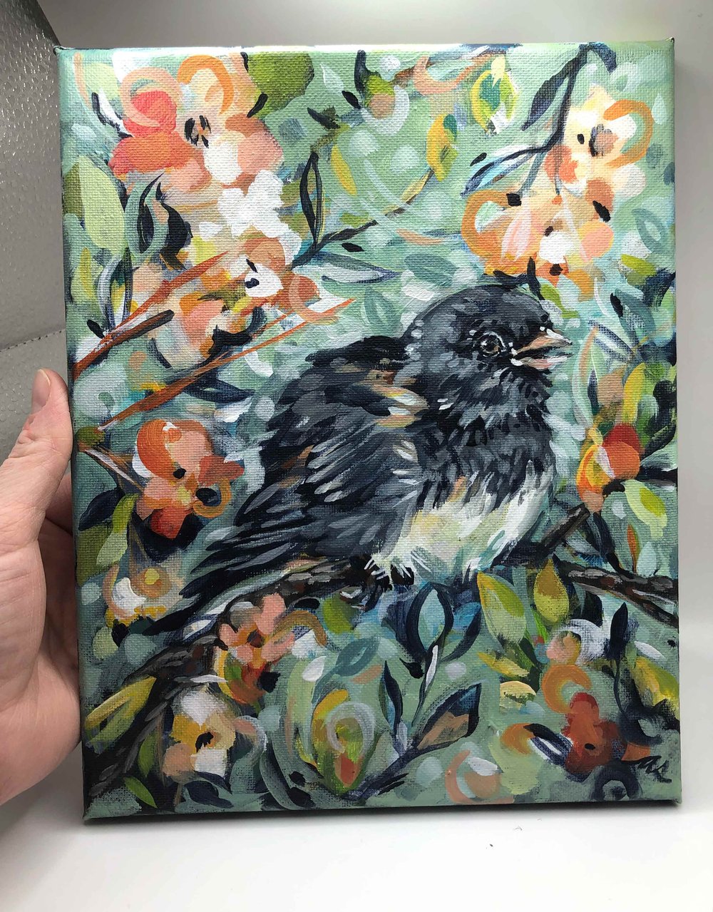 Delightful Peep – Dark Eyed Junco bird painting