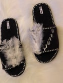 Black Beauty designer flip flops/slides