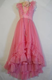 women pretty pink floral embroidered ruffle sheer dress 
