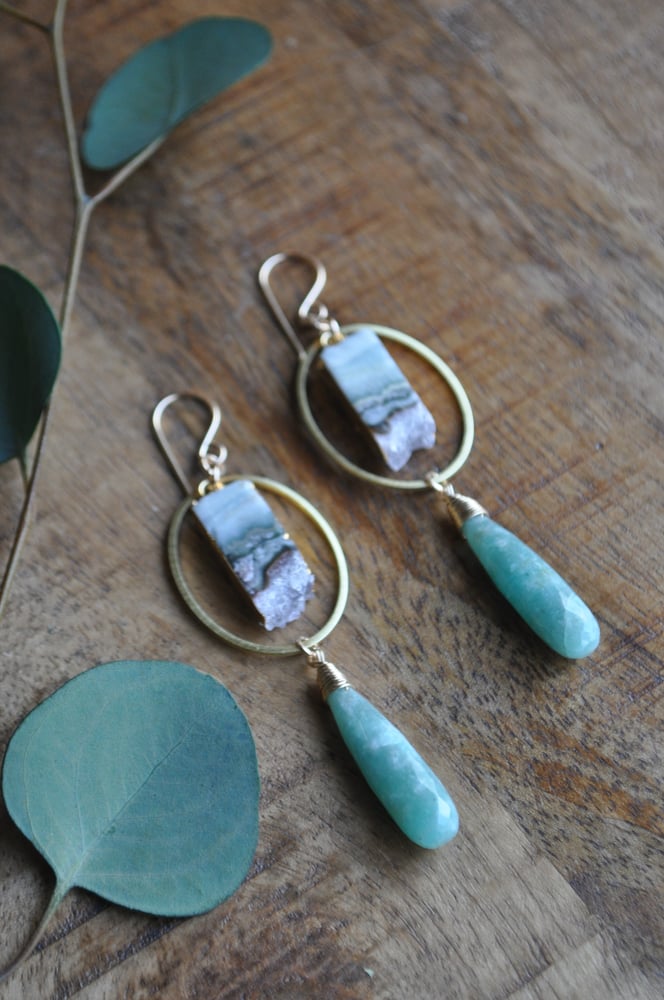 Image of One of a Kind Amethyst and Amazonite Dangles