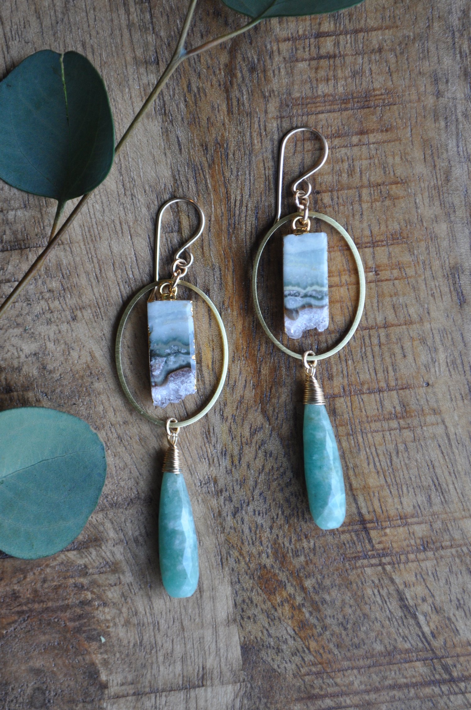 Image of One of a Kind Amethyst and Amazonite Dangles
