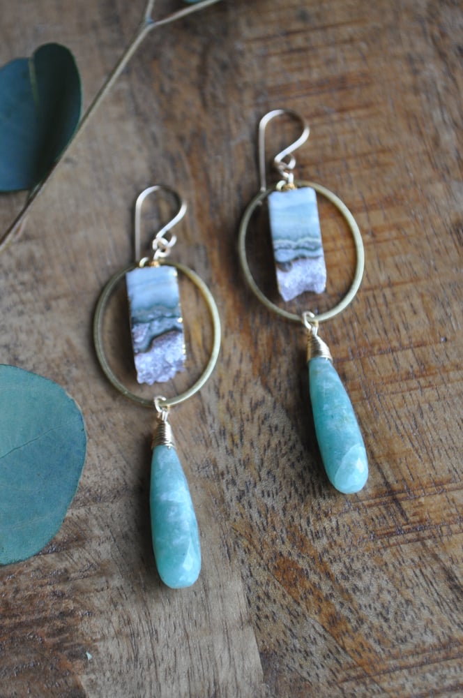 Image of One of a Kind Amethyst and Amazonite Dangles