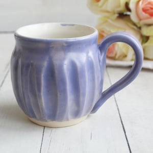 Image of Hand Carved Purple and White Stoneware Mug, Unique Pottery Mug, Made in USA