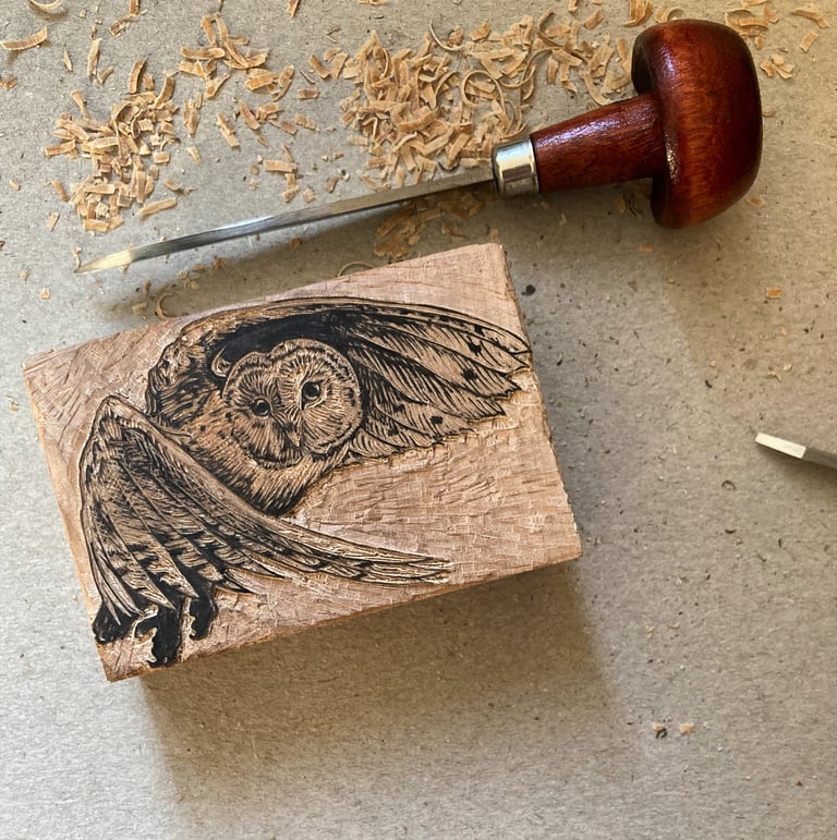 Barn Owl in Flight - Wood Engraving Image 5