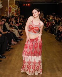 Image 1 of BIG BOW HALTER NECK AND FULL LENGTH DISTRESSED KITE SKIRT