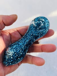 Image 1 of Blue Freezable Glitter Glass Pipes, Smoking Bowl, Glass Spoon Pipe Smoking