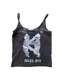 Em+ Lu tough guy, black spaghetti strap tank