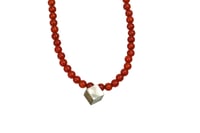 Image 1 of Agate bead Necklace twinned with “intergrowth” of sterling silver cube