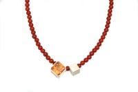 Image 1 of Agate bead Necklace twinned with “intergrowth” of sterling silver cubes and Imperial topaz