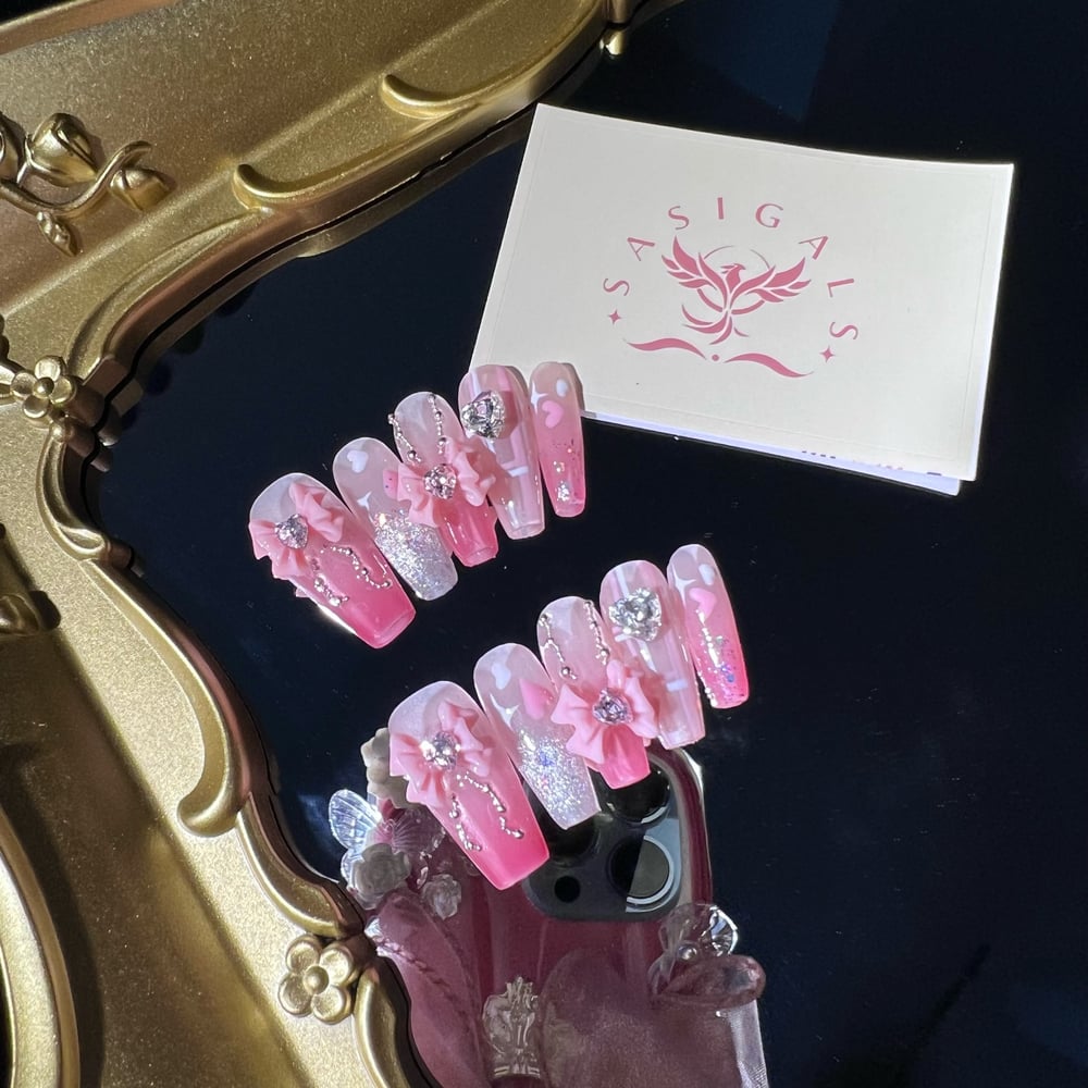 Image of Pink Bowtie Press On Nails 
