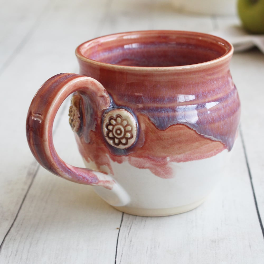 Image of Pink and Blue Pottery Mug in Muted Glazes, 16 oz. Coffee Cup, Made in USA