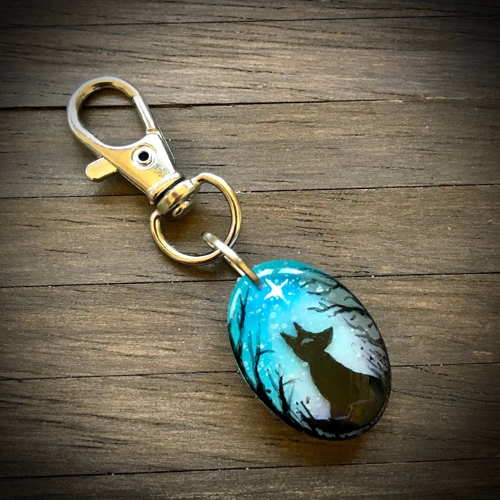 Starry Night Fox Oval Resin Keyring/Bagcharm
