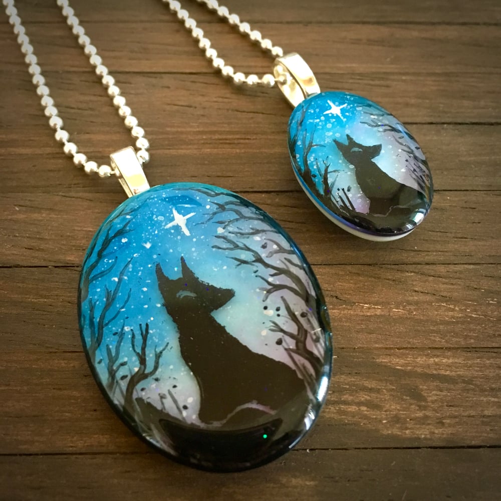 Starry Night Fox Oval Resin Keyring/Bagcharm