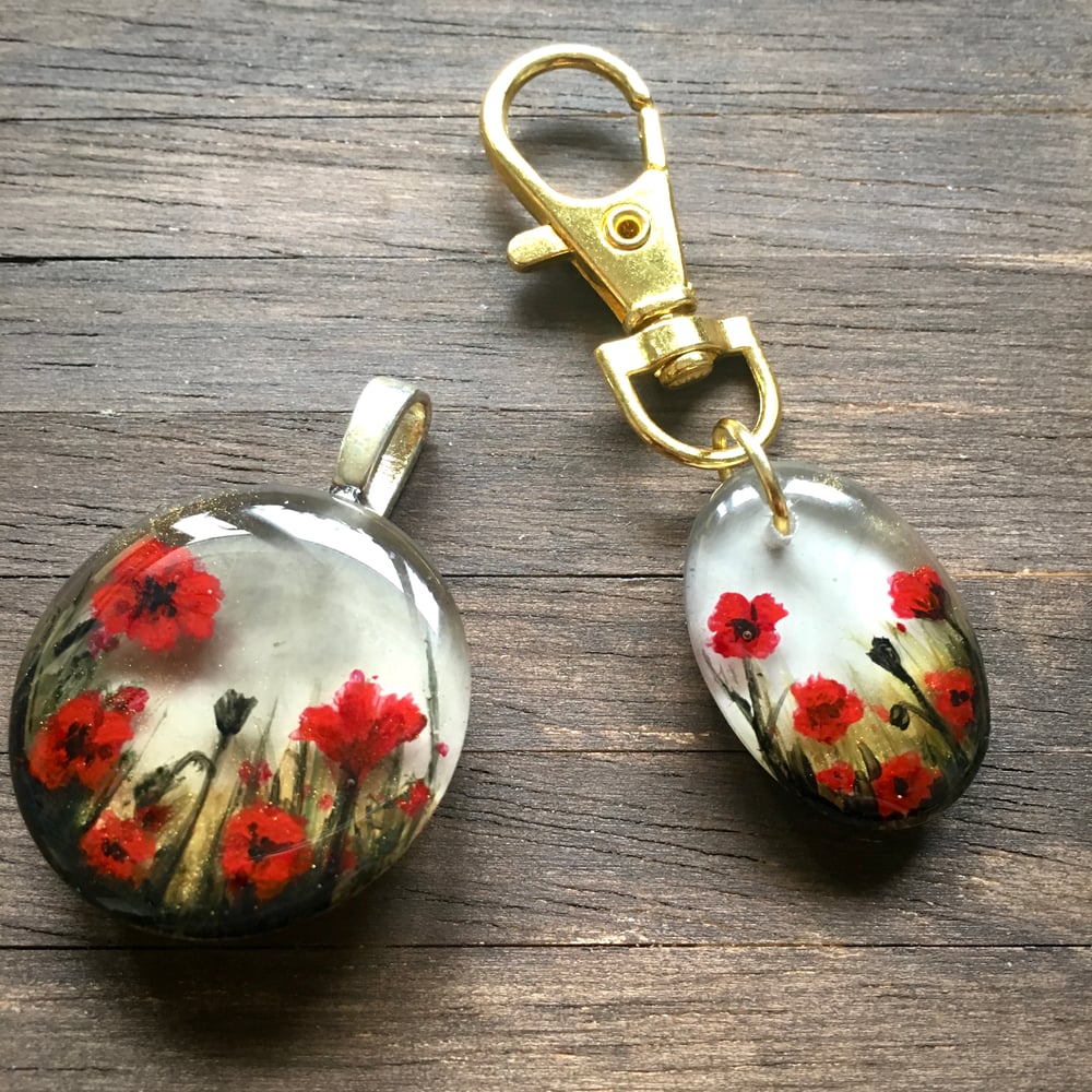 Poppy Field Hand Painted Resin Keyring/Bagcharm