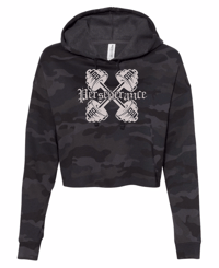 logo-black camo crop hoodie 