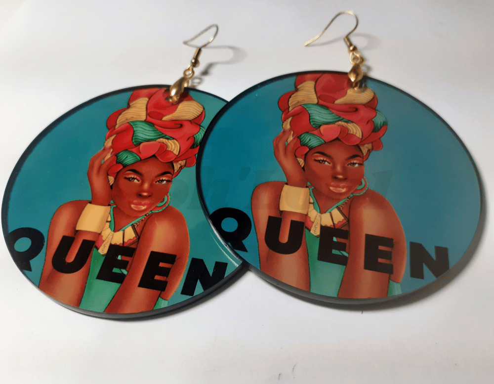 Image of Melanin Queen Head wrap Custom Afrocentric Earrings