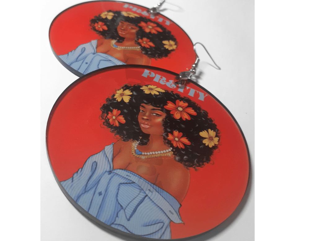 Image of Pretty Melanin Afro Flower Afrocentric Statement Earrings
