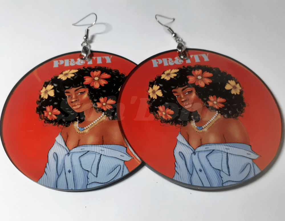 Image of Pretty Melanin Afro Flower Afrocentric Statement Earrings