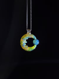 Image 1 of Ns yellow moon with a spinning dichro, crushed opal & fume spiral marble.