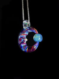 Image 2 of Double amber purple moon pendant with spinning dichro, crushed opal & fume marble.